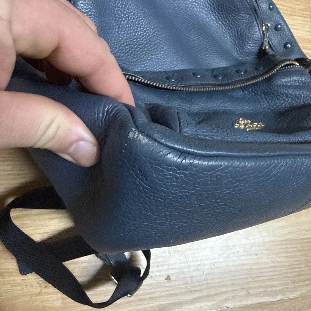 Coach Pebbled Leather Backpack Navy Gold Tone Hardware Women's